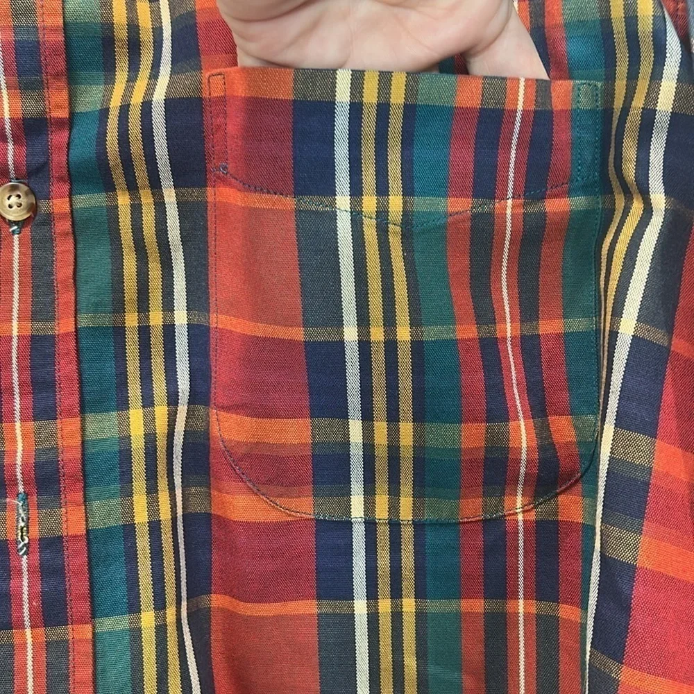 J. Crew Red oarsman vintage plaid Button Down Shirt men’s large red green yellow